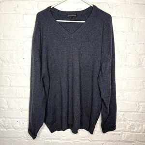 Clan Douglas Sweater Size Large 100% Cashmere Blue Gray Scottland‎ V-Neck